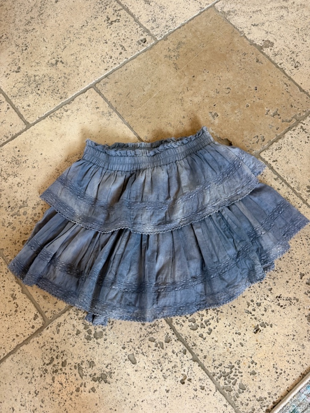 Love shack fancy tiered denim skirt cotton smocked lace small